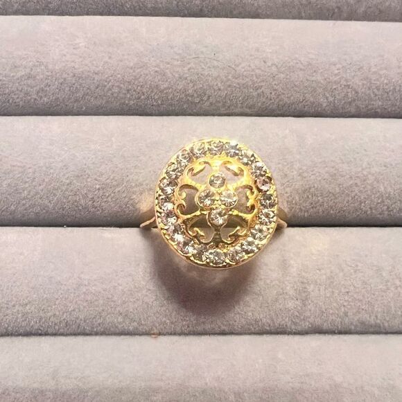 NEW Gold Tone Diamond Crystal Ring - Picture 1 of 4